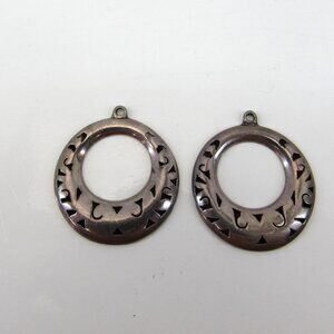 Vintage Mexico Taxco Silver 925 Circle Earrings Flat 1 Inch Need Hooks